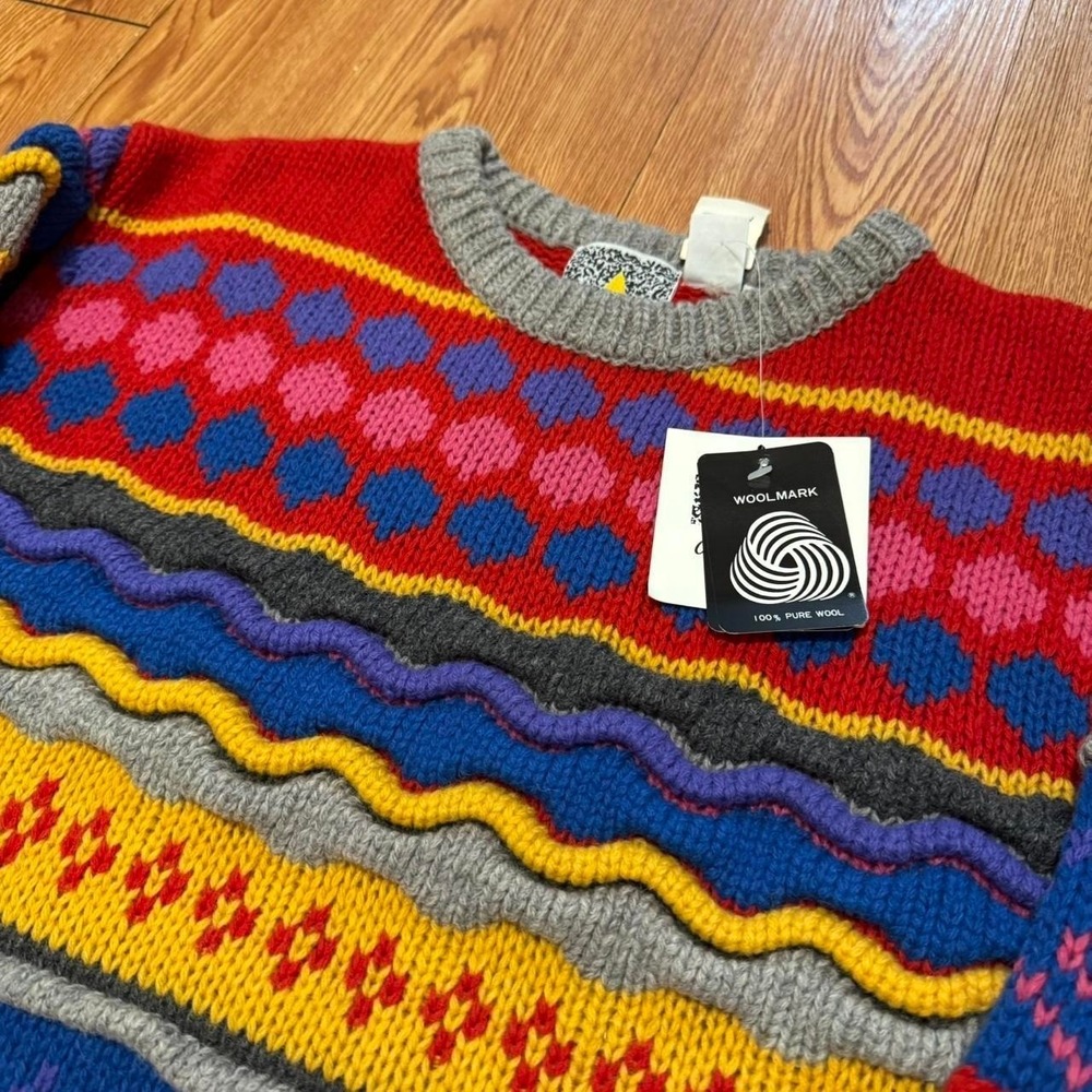 3D Knit Men's Sweater Multicolor Vintage Crescendo 100% Wool Size Medium